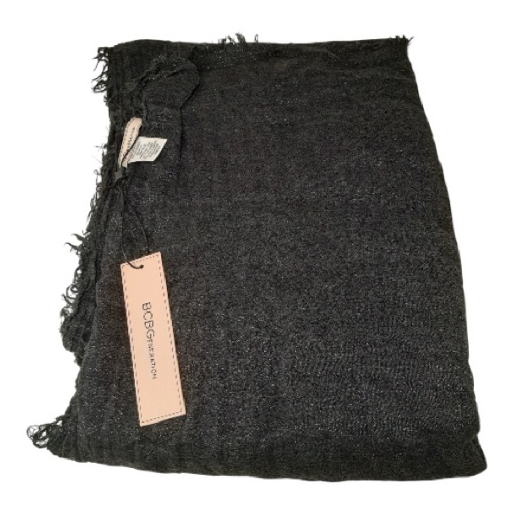 BCBGeneration Black Metallic Shimmer Shawl Wrap Scarf Oversized Evening - Picture 5 of 10